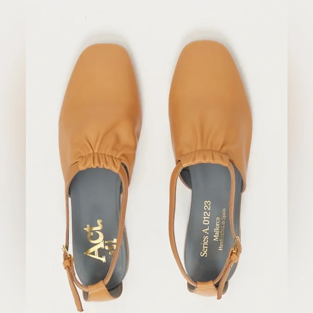 Act Series A.012 23 Tan Leather Slingback Flats Handcrafted in Mallorca, Spain